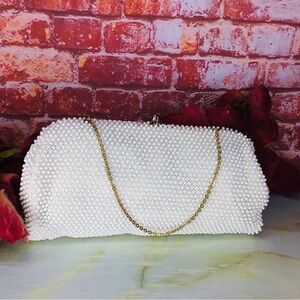 Antique Lumered Cordee Beaded White and Gold  Art Deco Framed Baguette C…